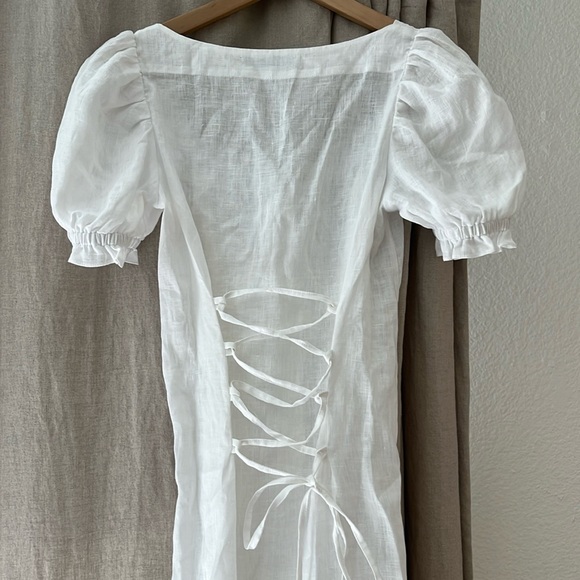 Sleeper Solid White Marquise Corset Linen Dress Midi Lace Up Front/Back - Picture 10 of 12